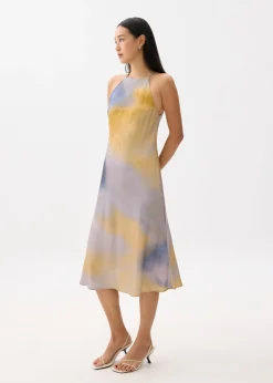 Abstract Satin Bias Cut Midi Dress