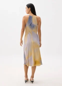 Abstract Satin Bias Cut Midi Dress