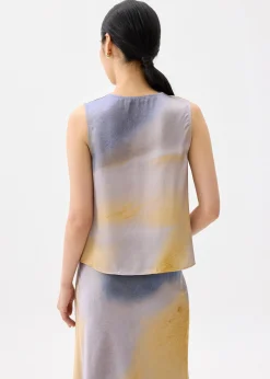 Abstract Satin Cowl Neck Shell Top