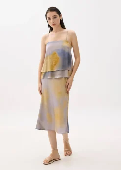 Abstract Satin Straight Neck Camisole Top