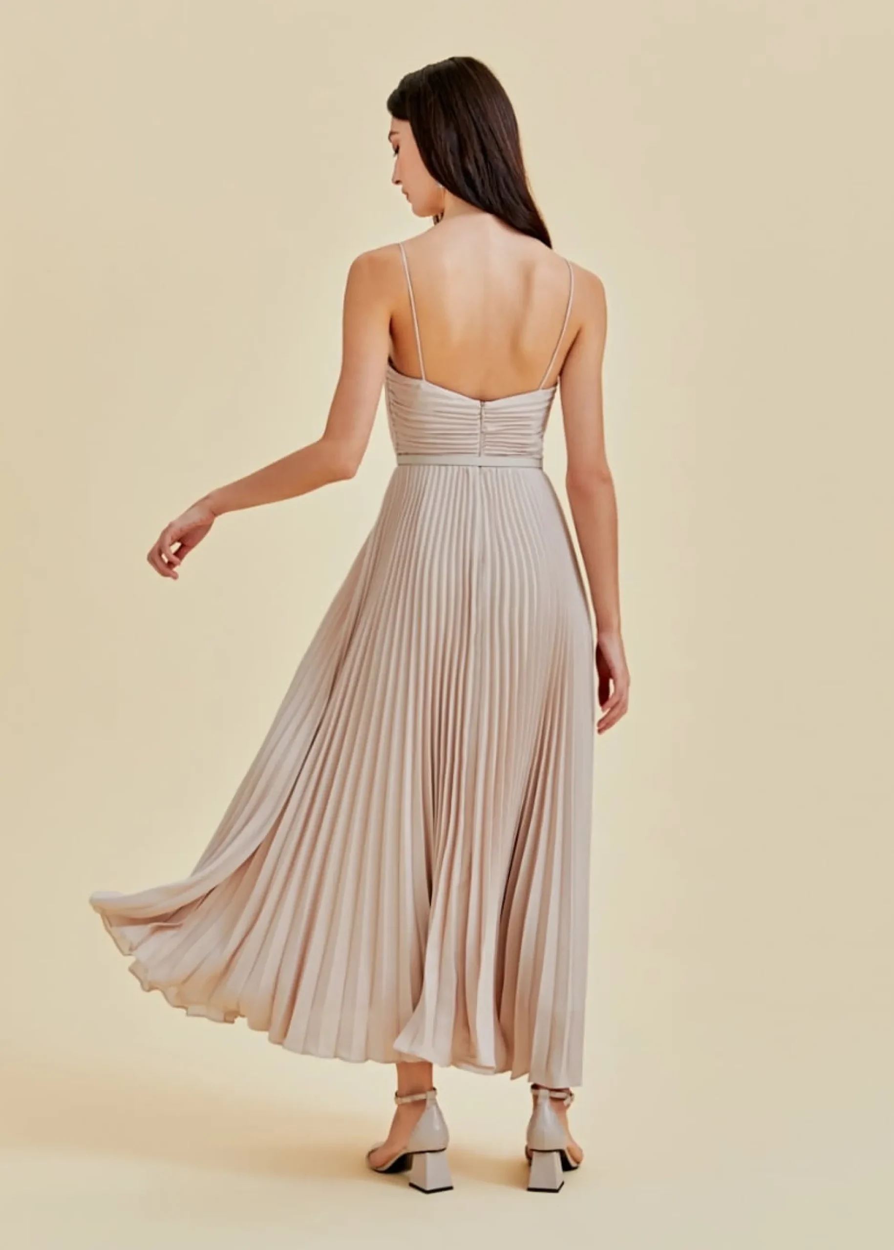 Adelpha Pleated Satin Maxi Dress