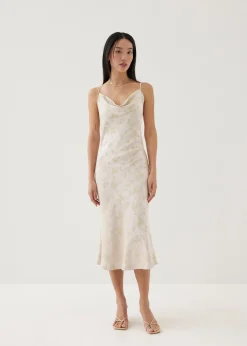 Adrianna Satin Cowl Neck Midi Dress in Opulent Florals