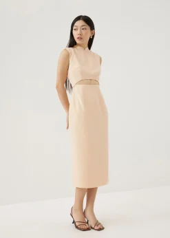 Agnes Shoulder Padded Tweed Mandarin Collar Midi Dress