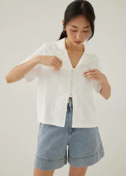 Allie Linen Ribbon Tie Shirt