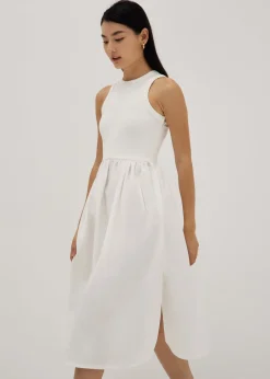 Antoinette Mixed Fabric Midi Dress