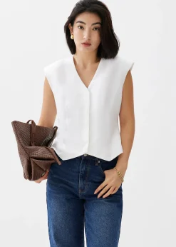 Anya Shoulder Padded Linen Tailored Vest