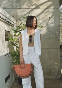 Anya Shoulder Padded Linen Tailored Vest