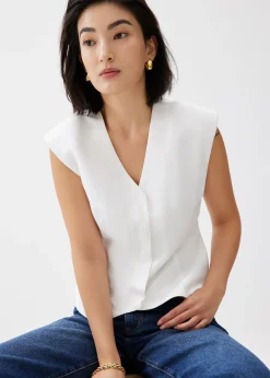 Anya Shoulder Padded Linen Tailored Vest