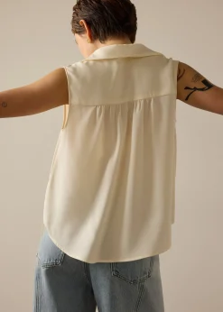 Ariska Detachable Sash Crepe Satin Collared Blouse