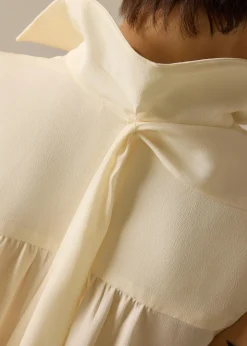 Ariska Detachable Sash Crepe Satin Collared Blouse