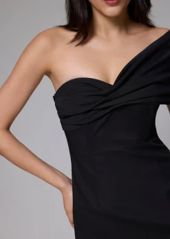 Asymmetric Front Twist Column Midi Dress