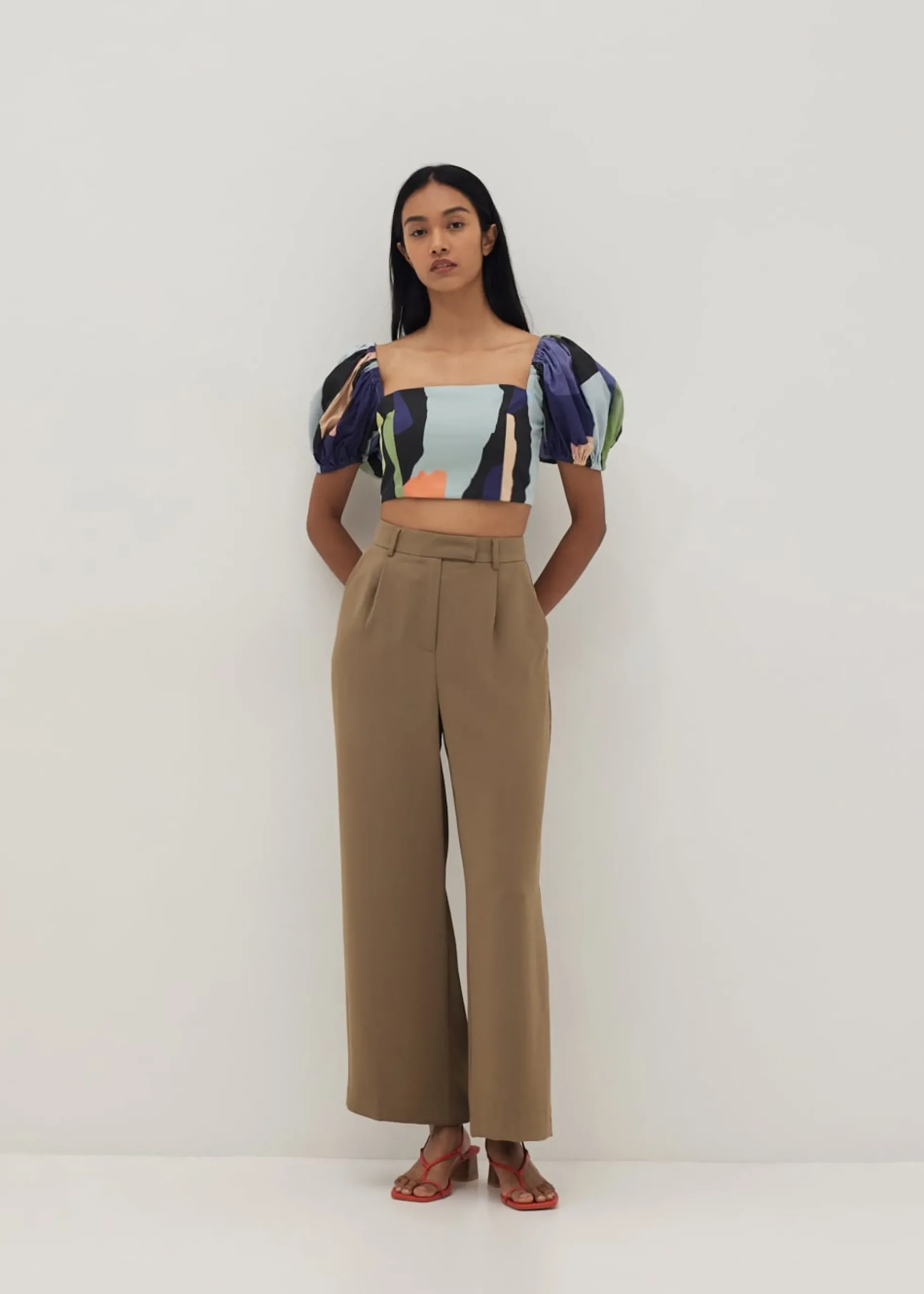 Audrie Puff Sleeve Crop Top in Joyous Affair