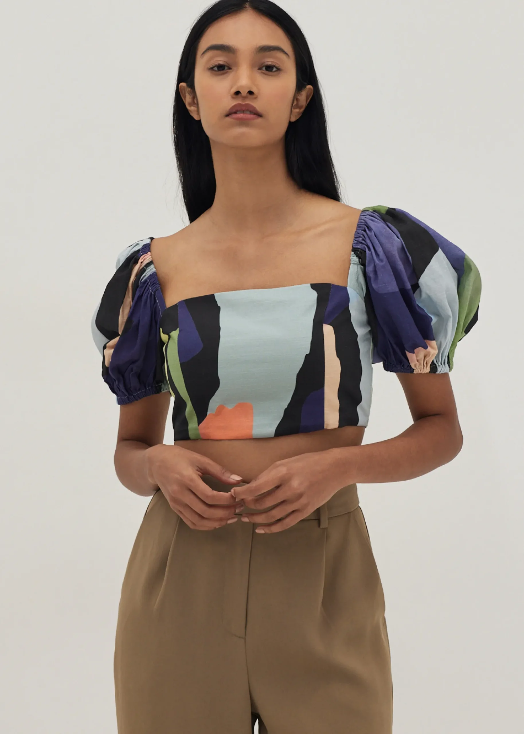 Audrie Puff Sleeve Crop Top in Joyous Affair