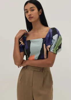 Audrie Puff Sleeve Crop Top in Joyous Affair