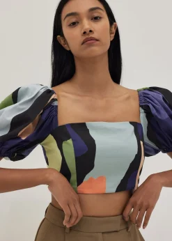 Audrie Puff Sleeve Crop Top in Joyous Affair