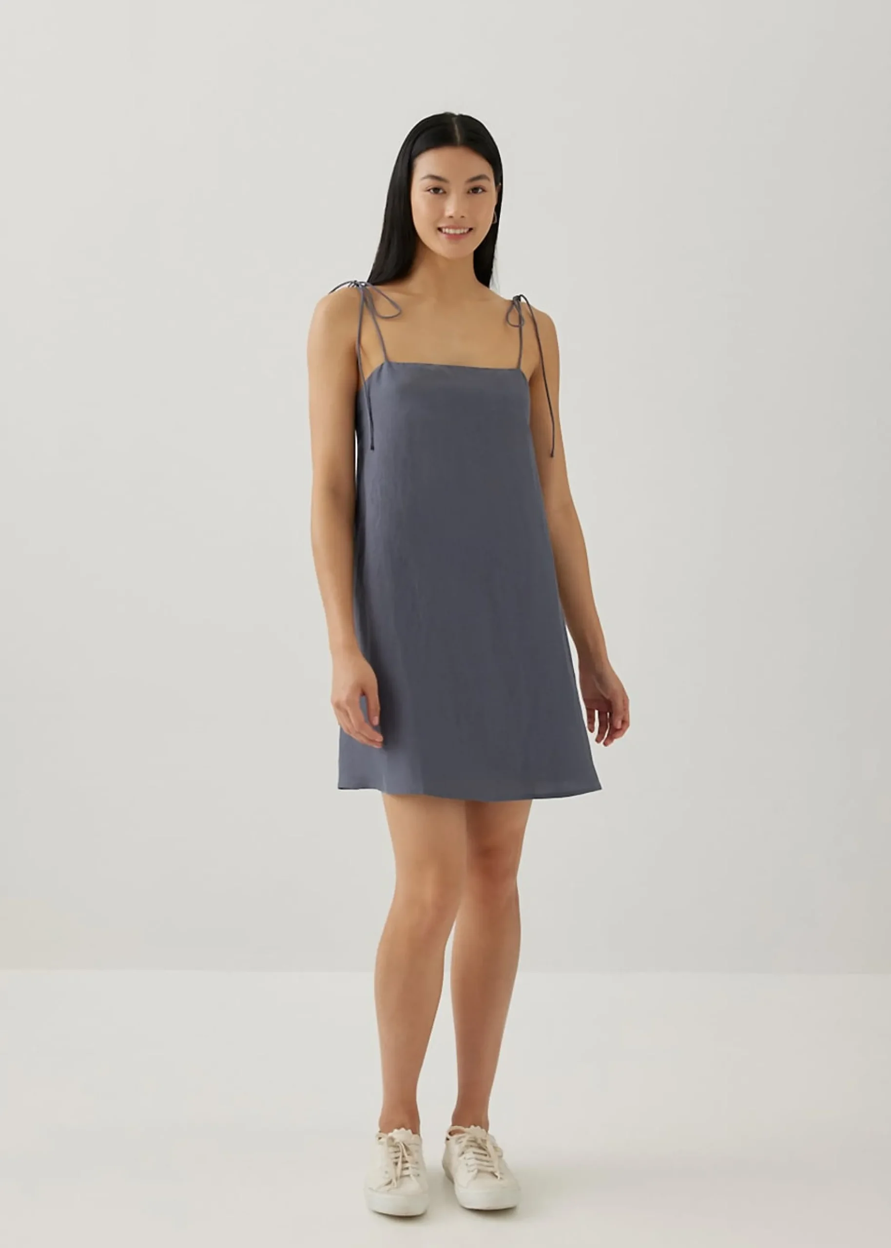 Azelle Padded Linen Tie Shoulder Dress