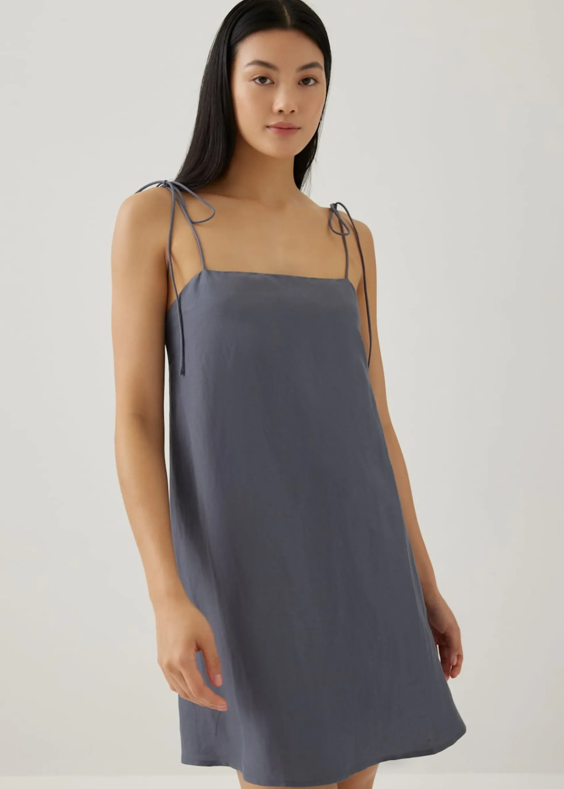 Azelle Padded Linen Tie Shoulder Dress