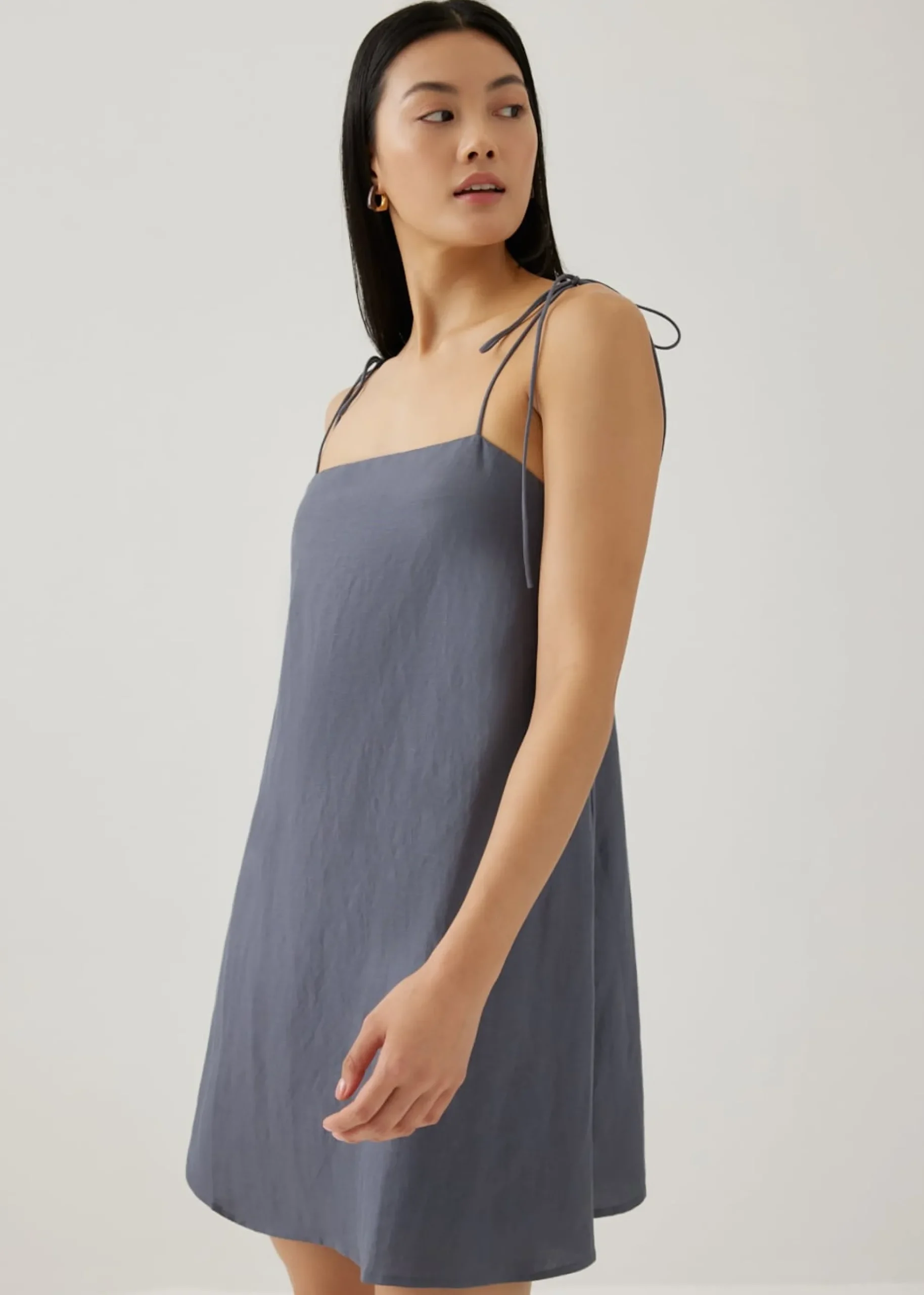 Azelle Padded Linen Tie Shoulder Dress