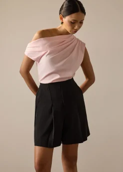 Bea Elastic Melange Pleated High Waist Shorts