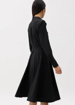 Belted Collared Long Sleeve Midi Dress