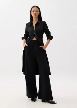Belted Collared Long Sleeve Midi Dress