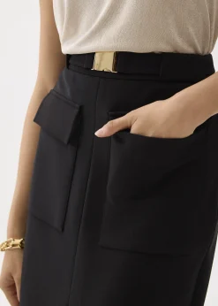 Belted Column Buckle Skirt