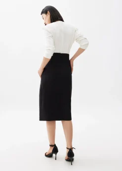 Belted Front Wrap Column Midi Skirt