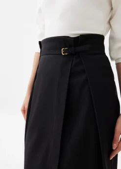 Belted Front Wrap Column Midi Skirt