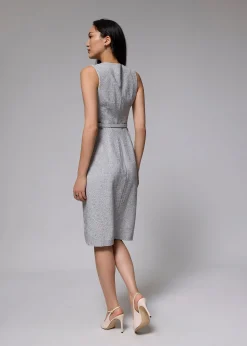 Belted Tweed Column Midi Dress