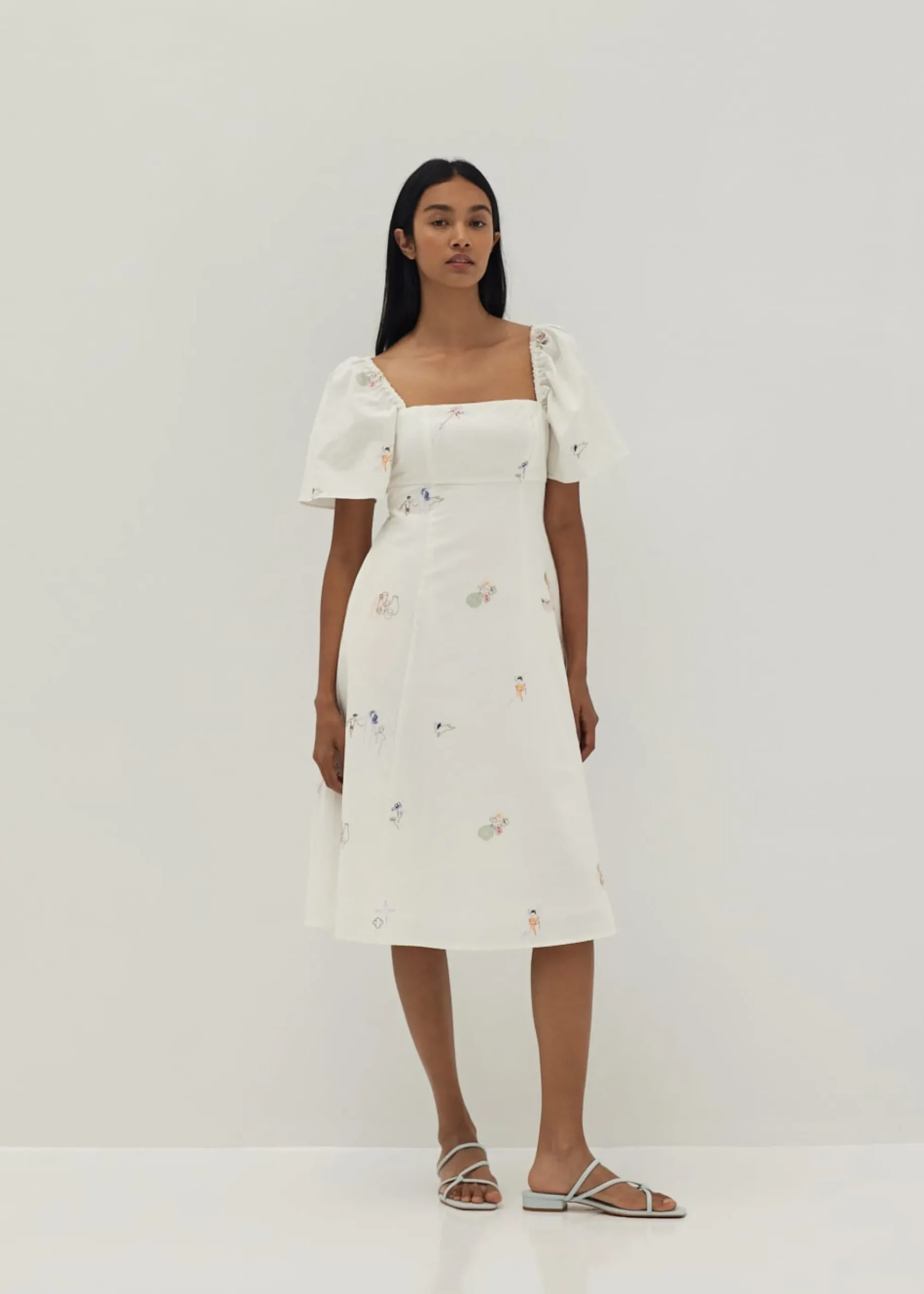 Bexley Embroidered Panelled Fit & Flare Dress in Humble Abode