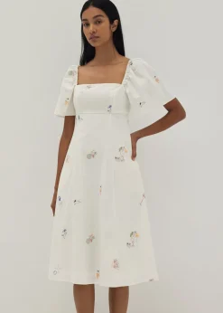 Bexley Embroidered Panelled Fit & Flare Dress in Humble Abode