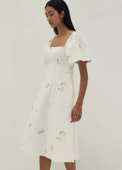 Bexley Embroidered Panelled Fit & Flare Dress in Humble Abode