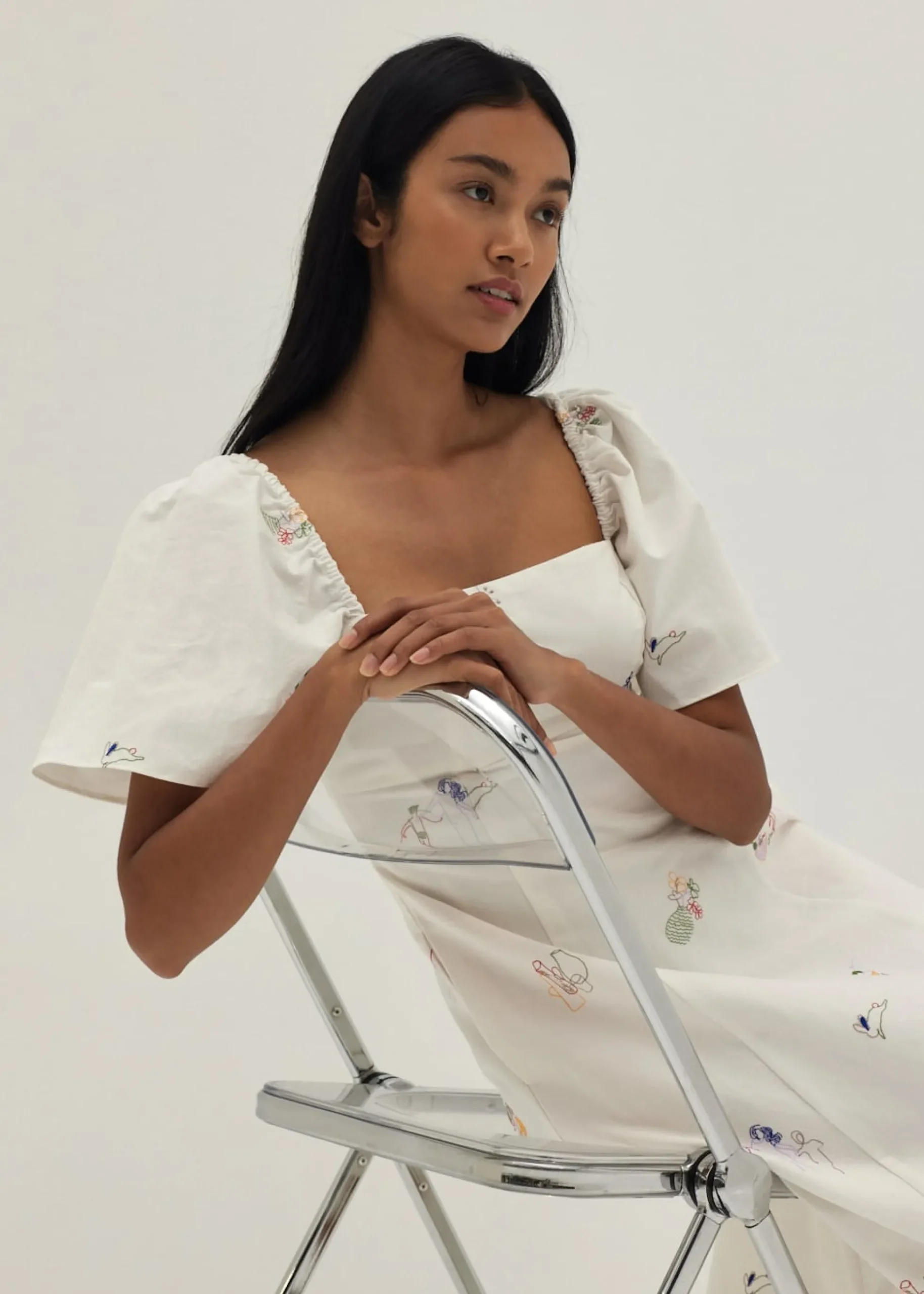 Bexley Embroidered Panelled Fit & Flare Dress in Humble Abode