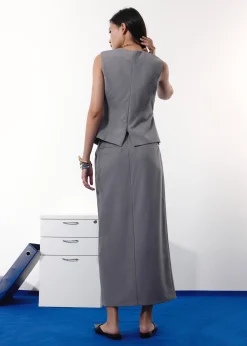 Blake Tailored Pinstripe Front Slit Column Maxi Skirt