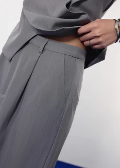 Blake Tailored Pinstripe Front Slit Column Maxi Skirt
