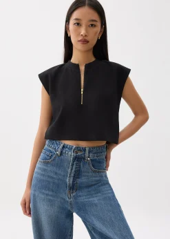 Boxy Front Zip Crop Top