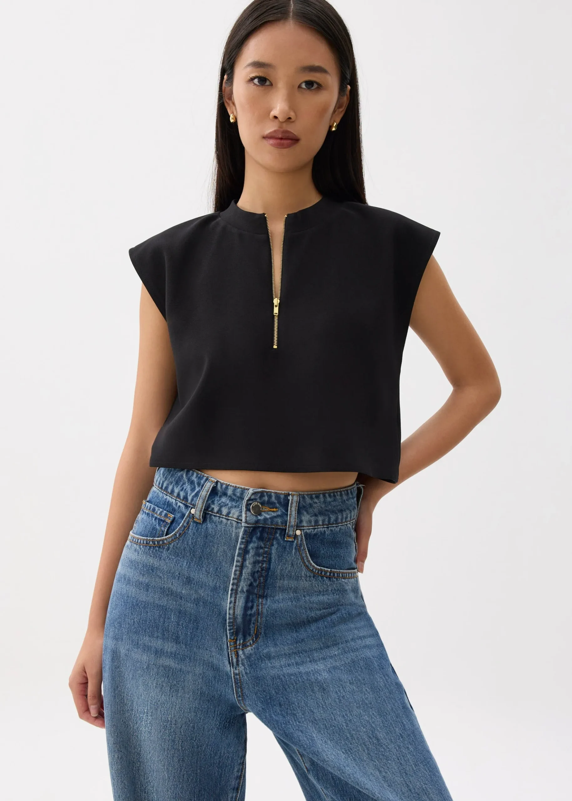 Boxy Front Zip Crop Top
