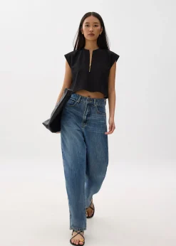 Boxy Front Zip Crop Top