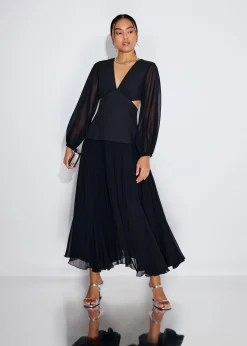 BraFree by LB Cut Out Georgette V-neck Puff Sleeve Fit & Flare Maxi Dress