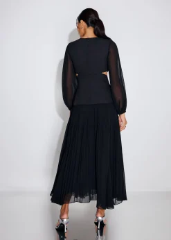 BraFree by LB Cut Out Georgette V-neck Puff Sleeve Fit & Flare Maxi Dress