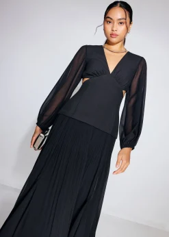 BraFree by LB Cut Out Georgette V-neck Puff Sleeve Fit & Flare Maxi Dress