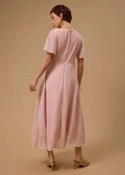 BraFree by LB Georgette Flutter Sleeve Bias Cut Midi Dress