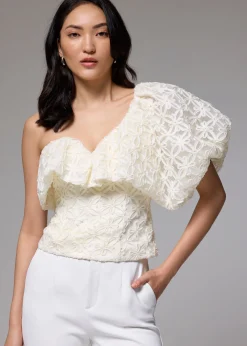 BraFree by LB Lace Asymmetric Puff Sleeve Top