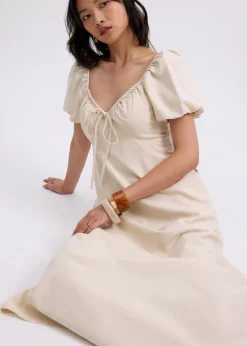 BraFree by LB Linen Sweetheart Puff Sleeve Midaxi Dress
