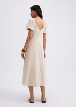 BraFree by LB Linen Sweetheart Puff Sleeve Midaxi Dress