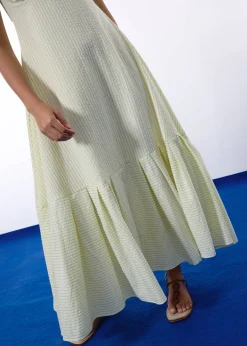 BraFree by LB Pinstripe Seersucker Multi-way Fit & Flare Maxi Dress