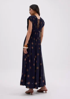 BraFree by LB Plisse V-neck Fit & Flare Maxi Dress in Brushed Dots