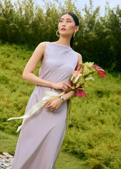 BraFree by LB Satin Cowl Neck Bias Cut Maxi Dress