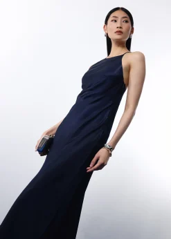 BraFree by LB Satin Halter Bias Cut Maxi Dress
