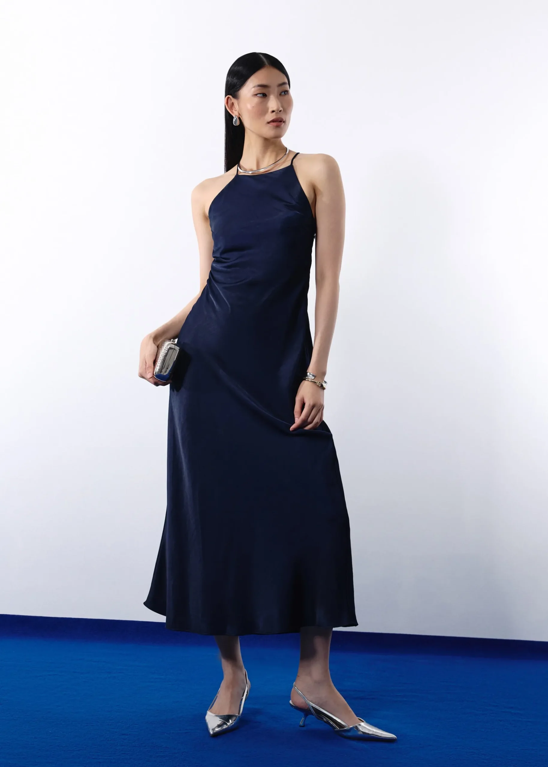 BraFree by LB Satin Halter Bias Cut Maxi Dress